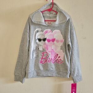 Barbie Mattel Graphic Hoodie Girls Size 8 Gray Pink Lightweight Pullover